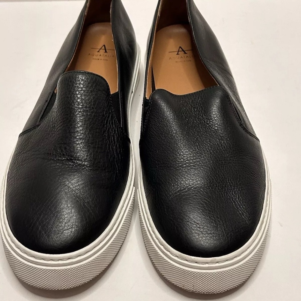 Aquatalia Onida Black Leather Slip-On Sneakers 10.5 - Picture 3 of 16